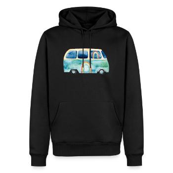 Regenbogen Retro Vintage Van Bus - Männer Premium Bio Hoodie - Schwarz - Vorne - Nico (187cm)