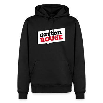 Carton Rouge (style bulle BD) - Sweat à capuche Premium bio Homme - noir - Devant - Nico (187cm)