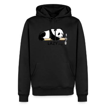 Panda paresseux. Journée de farniente - Sweat à capuche Premium bio Homme - noir - Devant - Nico (187cm)