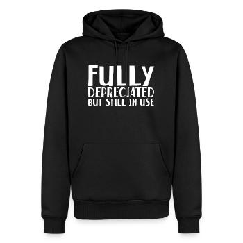 Fully Depreciated But Still In Use - Männer Premium Bio Hoodie - Schwarz - Vorne - Nico (187cm)