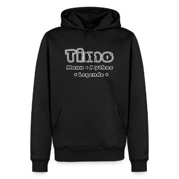 Timo - Mann, Mythos, Legende - Männer Premium Bio Hoodie - Schwarz - Vorne - Nico (187cm)