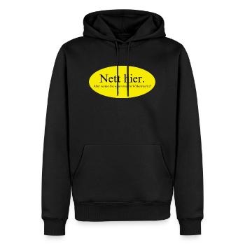 Nett hier, aber waren Sie schon mal in Völkermarkt - Männer Premium Bio Hoodie - Schwarz - Vorne - Nico (187cm)
