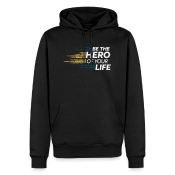 SOYEZ LE HÉROS DE VOTRE VIE - Sweat à capuche Premium bio Homme - noir - Devant - Nico (187cm)