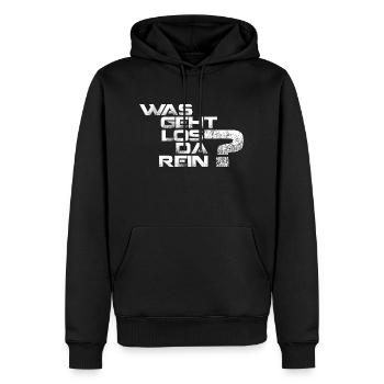 Was geht los da rein? - Männer Premium Bio Hoodie - Schwarz - Vorne - Nico (187cm)