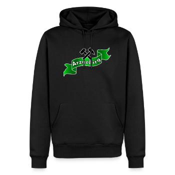 Erzgebirge Logo mit Hammer und Schlägel, Arzgebirg - Männer Premium Bio Hoodie - Schwarz - Vorne - Nico (187cm)