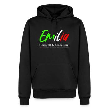 Emilia - Herkunft und Bedeutung - Männer Premium Bio Hoodie - Schwarz - Vorne - Nico (187cm)