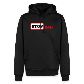 STOP HATE 03 - Männer Premium Bio Hoodie - Schwarz - Vorne - Nico (187cm)