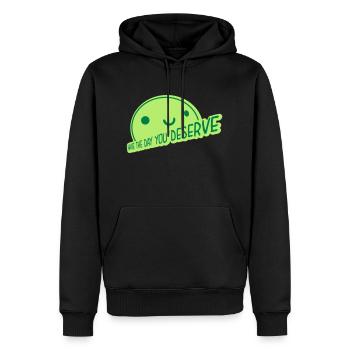 the day you deserve - Men’s Premium Organic Hoodie - black - Front - Nico (187cm)