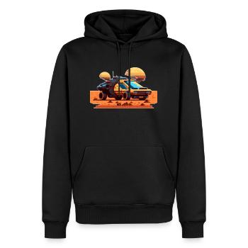 Une voiture futuriste sur une planète extraterrestre - Sweat à capuche Premium bio Homme - noir - Devant - Nico (187cm)