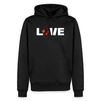 Love - cerises - Sweat à capuche Premium bio Homme - noir - Devant - Nico (187cm)