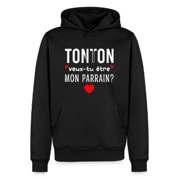 Tonton Veux-tu être Mon Parrain Futur Parrain - Sweat à capuche Premium bio Homme - noir - Devant - Nico (187cm)