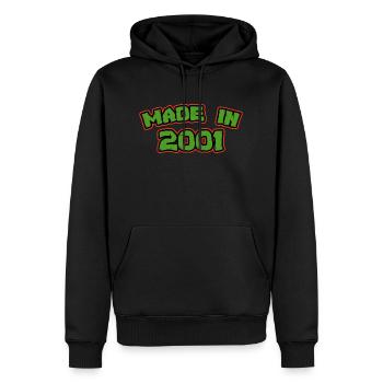 Hergestellt im Jahr 2001 - Männer Premium Bio Hoodie - Schwarz - Vorne - Nico (187cm)