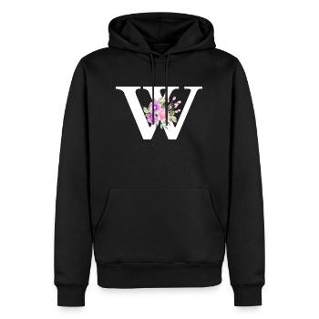 Lettre w floral violet - Sweat à capuche Premium bio Homme - noir - Devant - Nico (187cm)