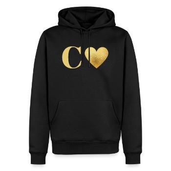 Lettre c cœur doré - Sweat à capuche Premium bio Homme - noir - Devant - Nico (187cm)