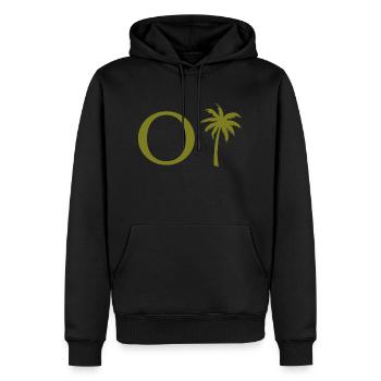 Lettre o vert Palm - Sweat à capuche Premium bio Homme - noir - Devant - Nico (187cm)