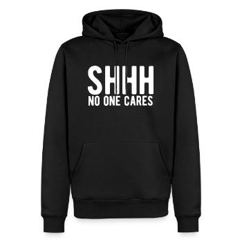 Shhh No One Cares - Men’s Premium Organic Hoodie - black - Front - Nico (187cm)