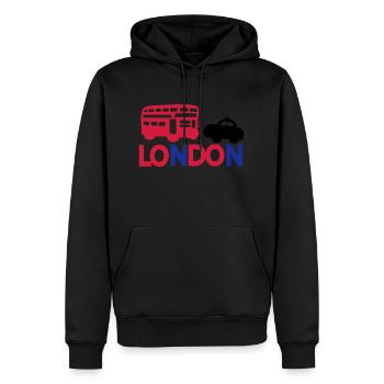 LONDON CAP BLACK & RED BUS - Männer Premium Bio Hoodie - Schwarz - Vorne - Nico (187cm)