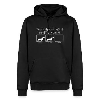 mein Dackel hört auf´s Wort - Männer Premium Bio Hoodie - Schwarz - Vorne - Nico (187cm)