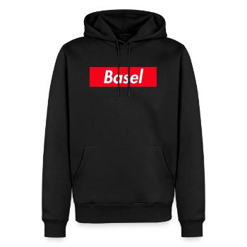 basel schweiz red box logo spruch geschenk shirt - Männer Premium Bio Hoodie - Schwarz - Vorne - Nico (187cm)