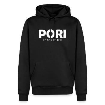 Pori - Finland - Coordinates - Longitude Latitude - Männer Premium Bio Hoodie - Schwarz - Vorne - Nico (187cm)