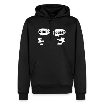 QUOI COUBEH quoicoubeh citation drôle - Sweat à capuche Premium bio Homme - noir - Devant - Nico (187cm)