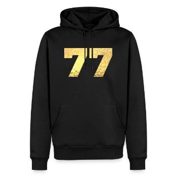 Numéro 77 paillettes doré - 77e anniversaire - Sweat à capuche Premium bio Homme - noir - Devant - Nico (187cm)