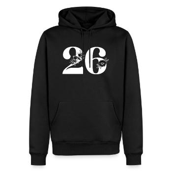 Nummer 26 Schwarze Blumen - 26. Blumenjubiläum - Männer Premium Bio Hoodie - Schwarz - Vorne - Nico (187cm)
