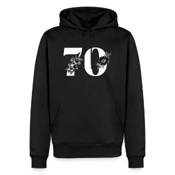 Numéro 70 floral noir - 70e anniversaire floral - Sweat à capuche Premium bio Homme - noir - Devant - Nico (187cm)