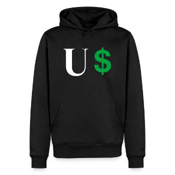 Lettre u dollar - Sweat à capuche Premium bio Homme - noir - Devant - Nico (187cm)