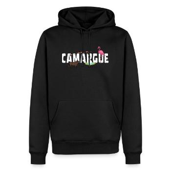 CAMARGUE TEXTE ANIMAUX MARAIS - Sweat à capuche Premium bio Homme - noir - Devant - Nico (187cm)