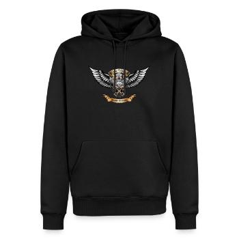 Skull motor with wings - Men’s Premium Organic Hoodie - black - Front - Nico (187cm)