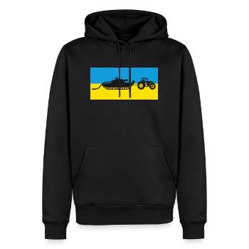 Ukrainischer Traktor zieht einen Panzer. - Männer Premium Bio Hoodie - Schwarz - Vorne - Nico (187cm)