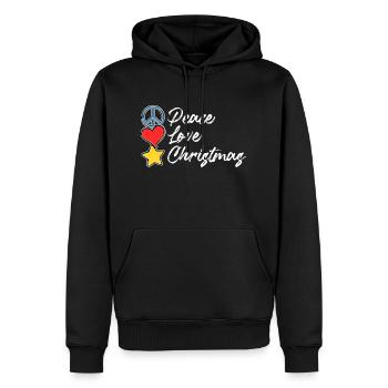 Frieden Liebe Weihnachten - Männer Premium Bio Hoodie - Schwarz - Vorne - Nico (187cm)