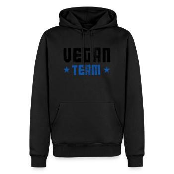 Vegan Team - Männer Premium Bio Hoodie - Schwarz - Vorne - Nico (187cm)