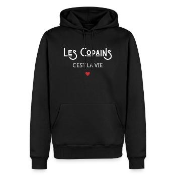 Les copains c'est la vie - Sweat à capuche Premium bio Homme - noir - Devant - Nico (187cm)