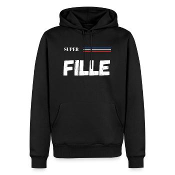 super fille - t-shirt assorti - Sweat à capuche Premium bio Homme - noir - Devant - Nico (187cm)