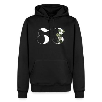 Numéro 53 floral vert - 53e anniversaire floral - Sweat à capuche Premium bio Homme - noir - Devant - Nico (187cm)