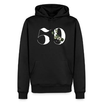 Numéro 59 floral vert - 59e anniversaire floral - Sweat à capuche Premium bio Homme - noir - Devant - Nico (187cm)