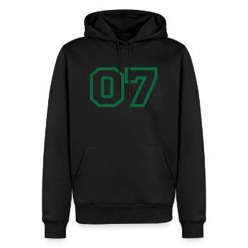 Numéro 7 sport vert - Sweat à capuche Premium bio Homme - noir - Devant - Nico (187cm)
