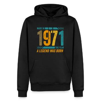 Hergestellt im Jahr 1971, dem Jahr, in dem eine Legende geboren wurde - Männer Premium Bio Hoodie - Schwarz - Vorne - Nico (187cm)