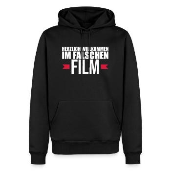 Herzlich willkommen im falschem Film - Männer Premium Bio Hoodie - Schwarz - Vorne - Nico (187cm)