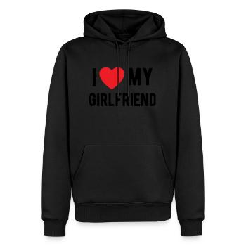 J’aime ma petite amie - Sweat à capuche Premium bio Homme - noir - Devant - Nico (187cm)