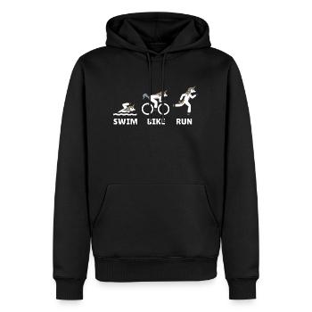 Triathlon Einhorn als Geschenkidee für Triathleten - Männer Premium Bio Hoodie - Schwarz - Vorne - Nico (187cm)