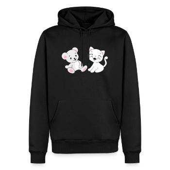 Bébé ours et chaton qui rit - Sweat à capuche Premium bio Homme - noir - Devant - Nico (187cm)