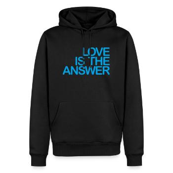 L’AMOUR est la RÉPONSE 03 bleu clair - Sweat à capuche Premium bio Homme - noir - Devant - Nico (187cm)
