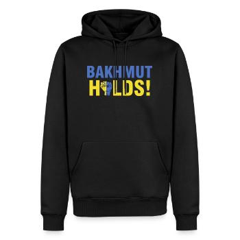Bakhmut Holds, Бахмут Ukrainian flag Bakhmut - Sweat à capuche Premium bio Homme - noir - Devant - Nico (187cm)