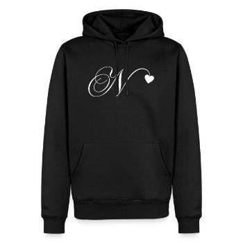 Lettre n calligraphie cœur - Sweat à capuche Premium bio Homme - noir - Devant - Nico (187cm)