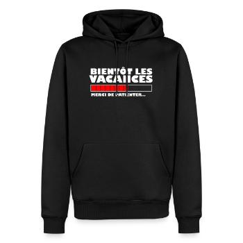 Bientôt les vacances - Sweat à capuche Premium bio Homme - noir - Devant - Nico (187cm)