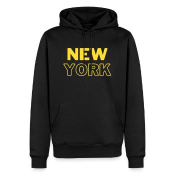 New York – Kräftiges gelbes Schriftdesign - Männer Premium Bio Hoodie - Schwarz - Vorne - Nico (187cm)