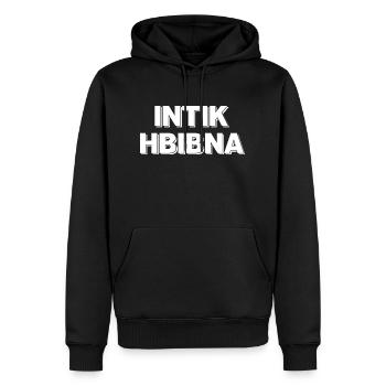 Intik hbibna - ça va bien mon ami - Sweat à capuche Premium bio Homme - noir - Devant - Nico (187cm)